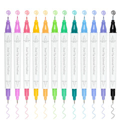 Ohuhu Colored Fineliner & Brush Pens, 12 Colors