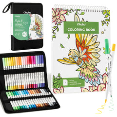 Ohuhu Pupe B 40 Paper-friendly (No Peeling) Markers& Coloring Book Set