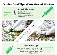 Ohuhu Pupe B 40 Paper-friendly (No Peeling) Markers& Coloring Book Set