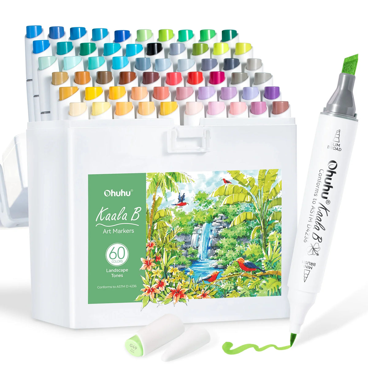 Ohuhu Kaala B Dual Tips Alcohol Art Markers, Slim Broad & Mini Brush