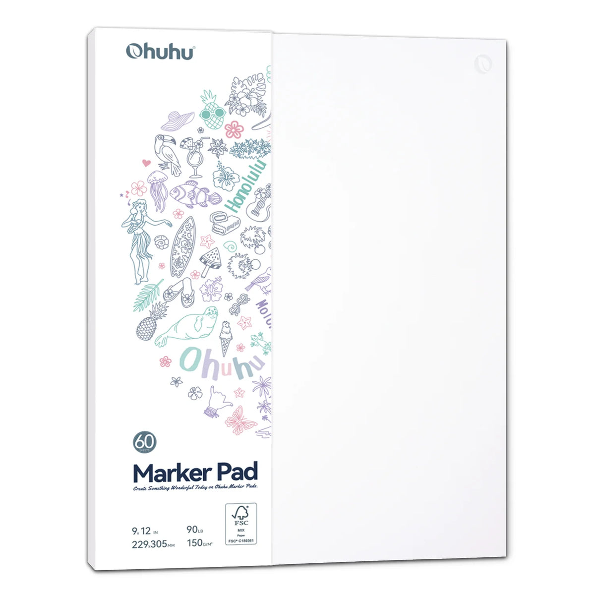 Ohuhu Bleedproof Double-Sided Marker Pad, Glue-Bound