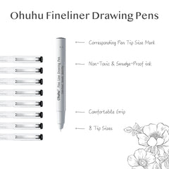 Ohuhu Fineliner Drawing Pen, 8 Pack